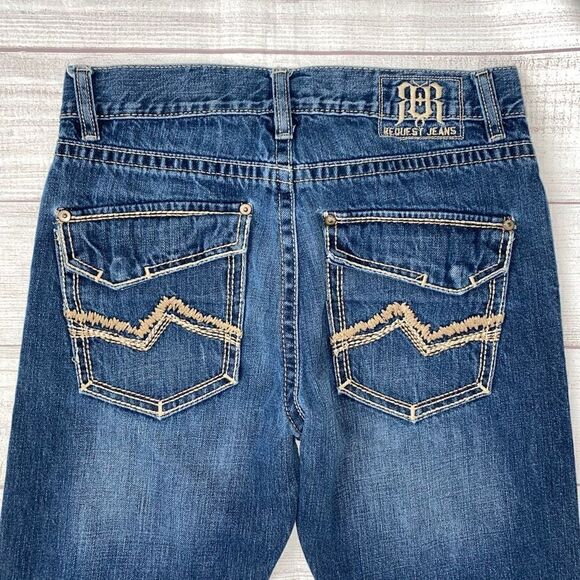Request 100% cotton distressed straight leg jeans jr boys sz 16 - Picture 7 of 10